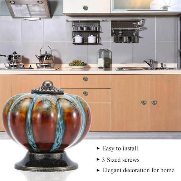 Cabinet Knobs 6 Pack Glazed Ceramic Knobs with Pumpkin Shape for Decor Door Pull - Picture 5 of 6